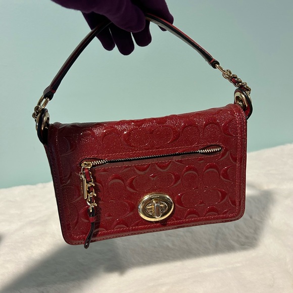 Coach Pouchette Crossbody Red Patent Leather Great condition Authentic Pre-owned - Picture 3 of 10